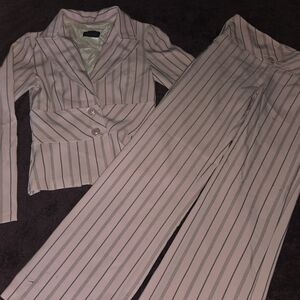 Baby Pink And Black Striped Blazer and Pants Set (Suit)